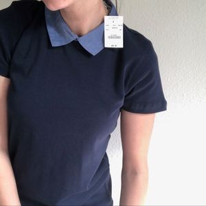 NWT J.Crew Factory Navy Peter Pan Collar T-Shirt